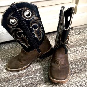 Double Barrel Brown and Black Square Toe Boots
